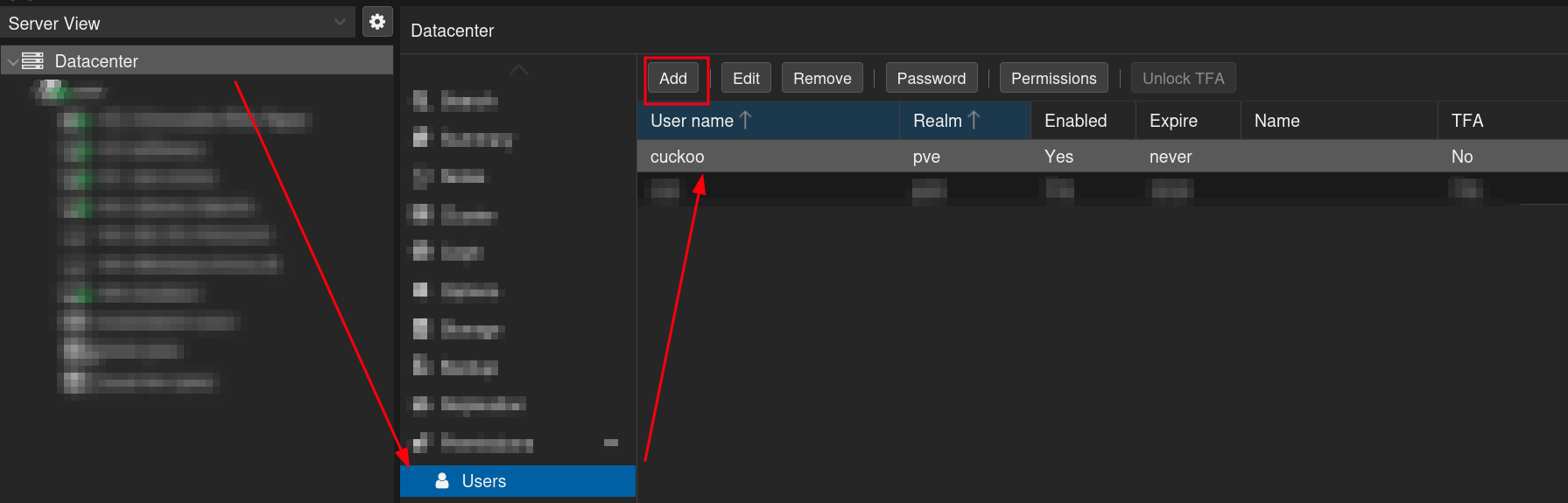 Add “cuckoo” user on PVE Proxmox